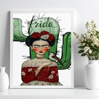 Quadro Frida Com Cacto E Passarinho 45x34cm - Com Vidro Moldu