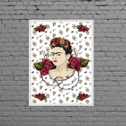 Quadro Frida Fundo Rosas Vermelhas 24x18cm Moldura:madeira Pr
