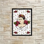 Quadro Frida Fundo Rosas Vermelhas 33x24cm Moldura:madeira Pr
