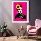 Quadro Frida Kahlo Cartoon 60x48cm Moldura:madeira Branca