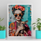 Quadro Frida Kahlo Com Pinscher 33x24cm Moldura Preta