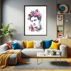Quadro Frida Kahlo Floral 60x48cm Moldura:madeira Preta
