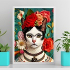 Quadro Frida Kahlo - Gatinha 24x18cm - Com Vidro Moldura Bran