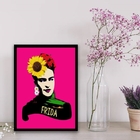 Quadro Frida Rosa Choque Girassol 45x34cm - Com Vidro Moldura