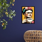 Quadro Frida Tomando Café 33x24cm Moldura:madeira Preta