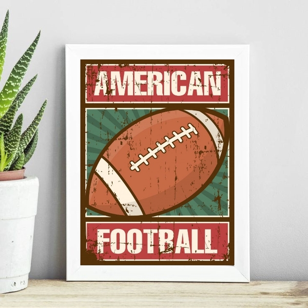 Quadro Futebol Americano Retrô 33x24cm - Com Vidro Moldura:ma