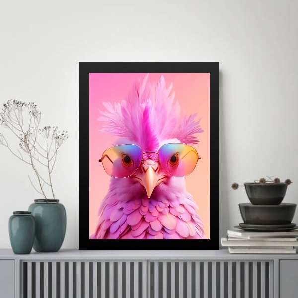 Quadro Galinha Humana - Óculos 45x34cm - Com Vidro Moldura Pr