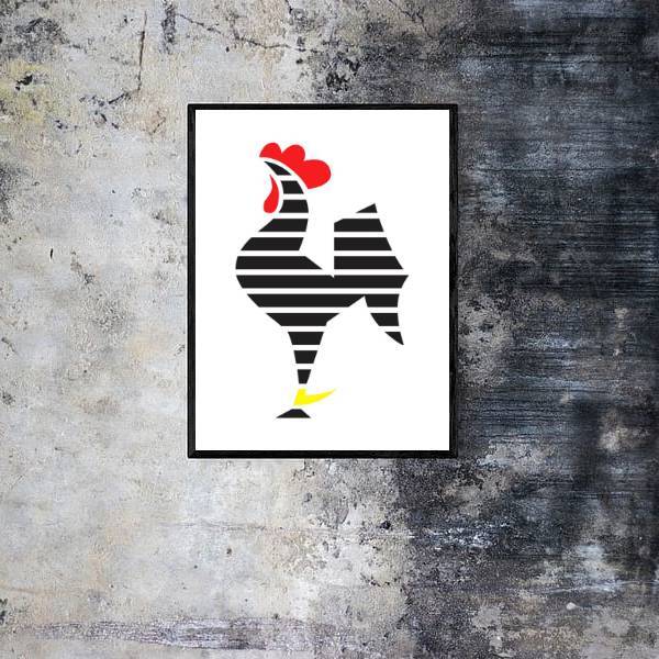 Quadro Galo Volpi Fundo Branco 33x24cm - Com Vidro Moldura:ma