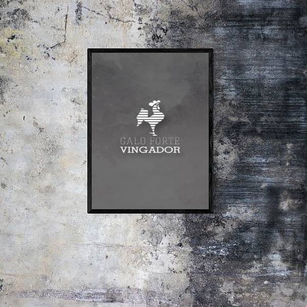 Quadro Galo Volpi Fundo Cinza 33x24cm - Com Vidro Moldura:mad