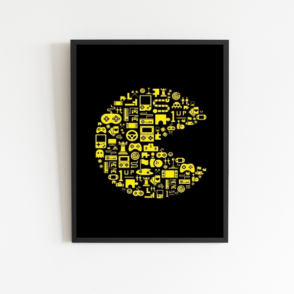 Quadro Gamer Games Símbolos 24x18cm - Com Vidro Moldura:madei