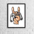 Quadro Gamer Mão Com Controle Joystick 33x24cm Moldura:madeir