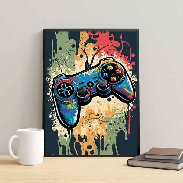 Quadro Gamer Pop Art - Controle 45x34cm Moldura Preta