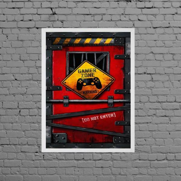 Quadro Gamer Zone Do Not Enter 45x34cm - Com Vidro Moldura:ma
