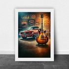 Quadro Garagem - Guitarra E Carro 45x34cm - Com Vidro Moldura