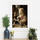 Quadro Gatinha Costureira - 60x48cm Moldura Preta