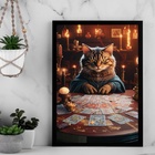 Quadro Gatinha Taróloga - Cartomante 24x18cm - Com Vidro Mold