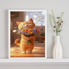 Quadro Gatinho Baby Com Buquê De Flores 45x34cm Moldura Preta