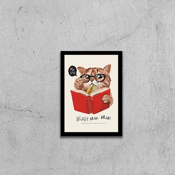 Quadro Gatinho Bla Bla Bla 33x24cm - Com Vidro Moldura:madeir