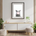 Quadro Gatinho Bubble Gum - 60x48cm Moldura:madeira Preta
