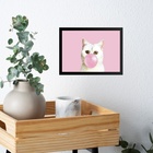 Quadro Gatinho Bubble Gum Rosa 33x24cm Moldura Branca
