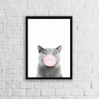 Quadro Gatinho Chiclete 24x18cm Moldura:madeira Branca