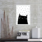 Quadro Gatinho Escandinavo 45x34cm Moldura:madeira Preta