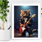 Quadro Gatinho Roqueiro - Guitarra 45x34cm Moldura Branca