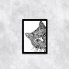 Quadro Gato Artístico 33x24cm - Com Vidro Moldura:madeira Bra