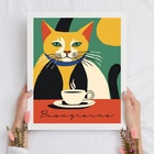 Quadro Gato Colorido - Buongiorno 33x24cm Moldura Branca