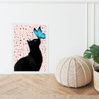 Quadro Gato Com Borboleta Azul 33x24cm - Com Vidro Moldura:ma