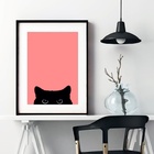 Quadro Gato Curioso - Rosa - 60x48cm Moldura:madeira Preta