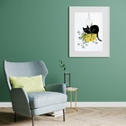 Quadro Gato E Plantas - 60x48cm Moldura:madeira Preta