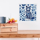 Quadro Gato Estilo Azulejo Português - 33x33cm Moldura Branca