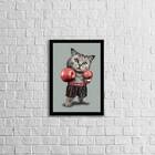 Quadro Gato Lutador De Boxe 24x18cm - Com Vidro Moldura:madei