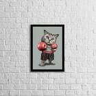 Quadro Gato Lutador De Boxe 33x24cm - Com Vidro Moldura:madei