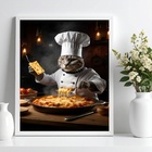 Quadro Gato Na Cozinha - Chef 45x34cm Moldura Preta