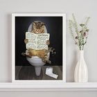 Quadro Gato No Banheiro Lendo Jornal 33x24cm - Com Vidro Mold
