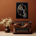 Quadro Gato Olhando Espelho Vendo Leão 33x24cm Moldura Preta