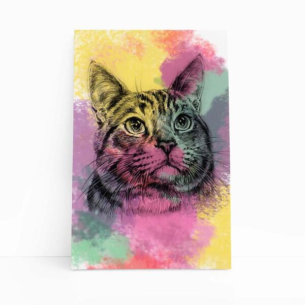 Quadro Gato Pets Animais Arte Aquarela Canvas 60x40cm