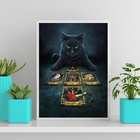 Quadro Gato Preto Com Tarot 33x24cm - Com Vidro Moldura:madei