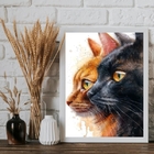 Quadro Gato Preto E Caramelo - Aquarela 33x24cm Moldura Preta