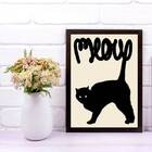 Quadro Gato Preto Meow 33x24cm - Com Vidro Moldura:madeira Pr