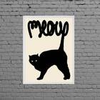Quadro Gato Preto Meow 45x34cm - Com Vidro Moldura:madeira Br