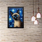 Quadro Gato Siamês Noite Estrelada 45x34cm Moldura Preta