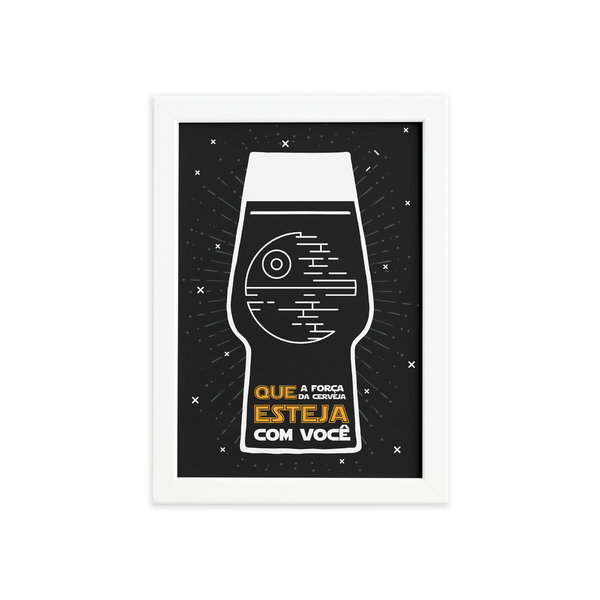 Quadro Geek Jedi Força Cerveja Moldura Branca 22x32cm