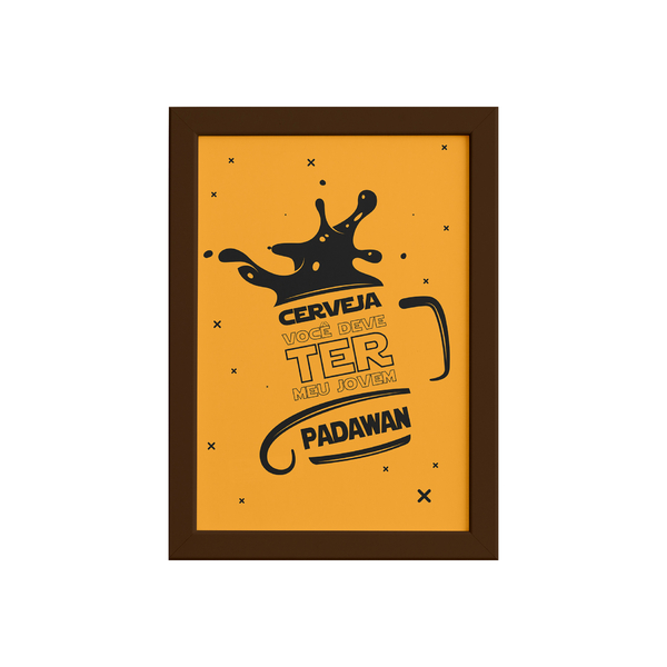 Quadro Geek Jedi Padawan Cerveja Moldura Marrom 33x43cm