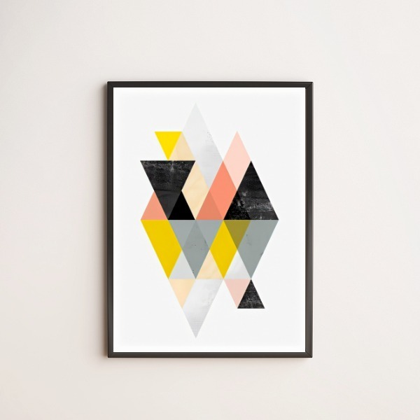 Quadro Geométrico Escandinavo Colorido 24x18cm Moldura:madeir