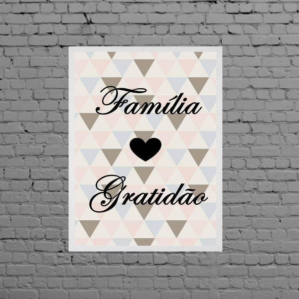 Quadro Geométrico Família Gratidão 24x18cm - Com Vidro Moldur