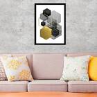Quadro Geométrico Hexágonos Cinza E Preto 24x18cm Moldura:mad