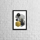 Quadro Geométrico Hexágonos Cinza E Preto 45x34cm - Com Vidro